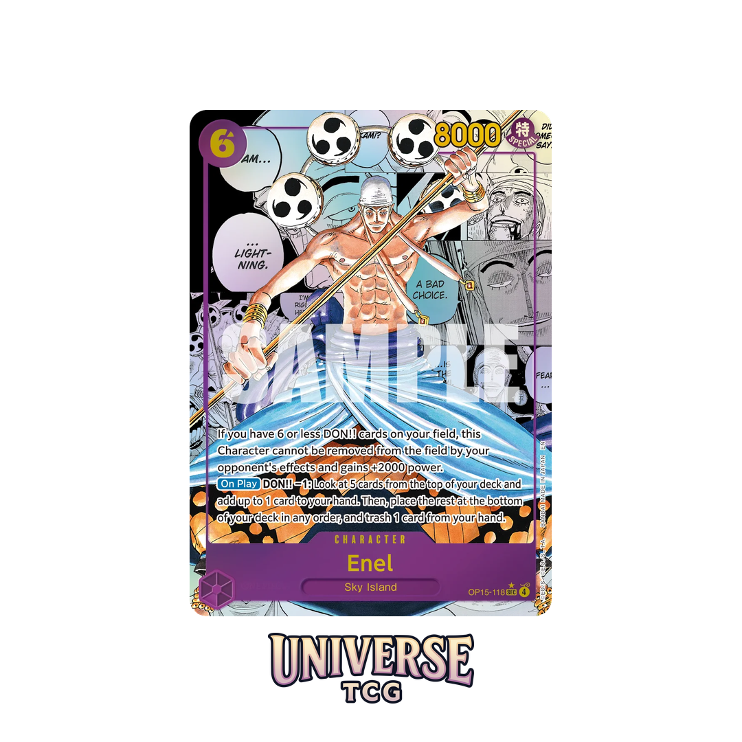 ENEL MANGA OP15-118 ENEL SKY ISLAND OP15 Card featuring a character from 'Universe TCG' on a white background