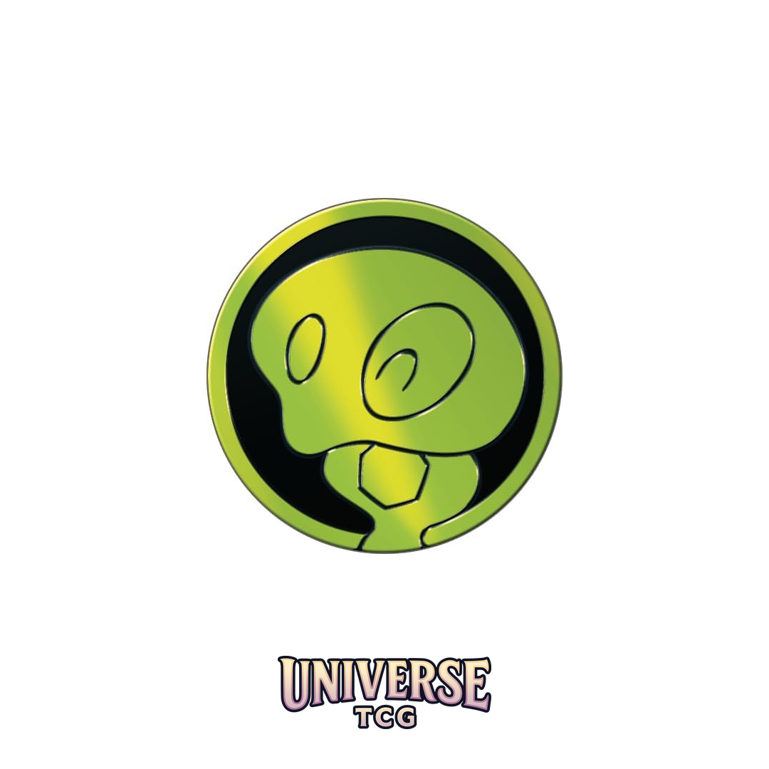 Circular logo with a green alien face design on a white background, featuring 'UNIVERSE TCG' text.
