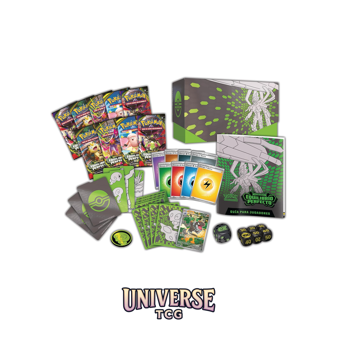Collection of trading card game packs and accessories on a white background with 'Universe TCG' branding.