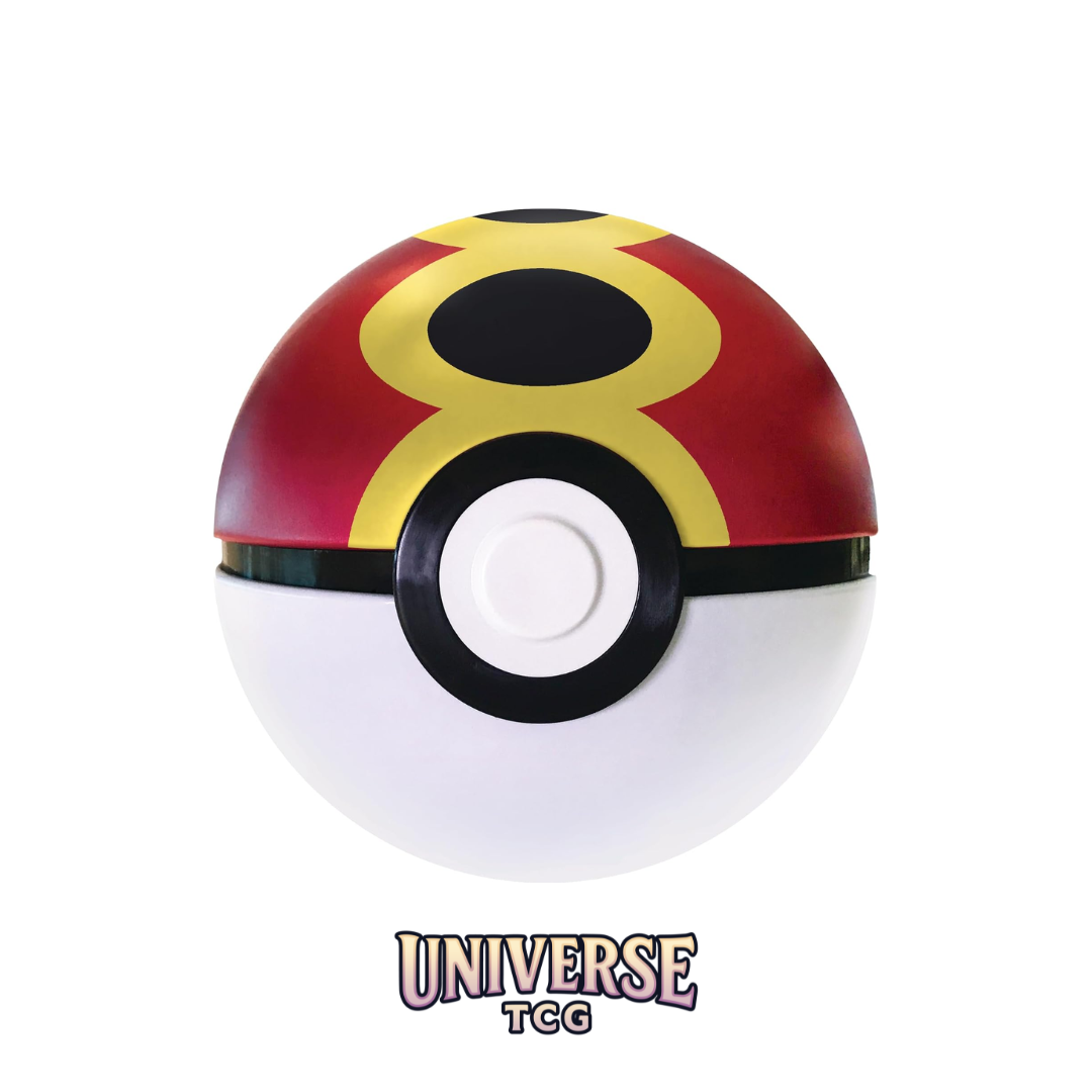 Red, yellow, and black Poké Ball with 'UNIVERSE TCG' logo on a white background Repeat Ball
