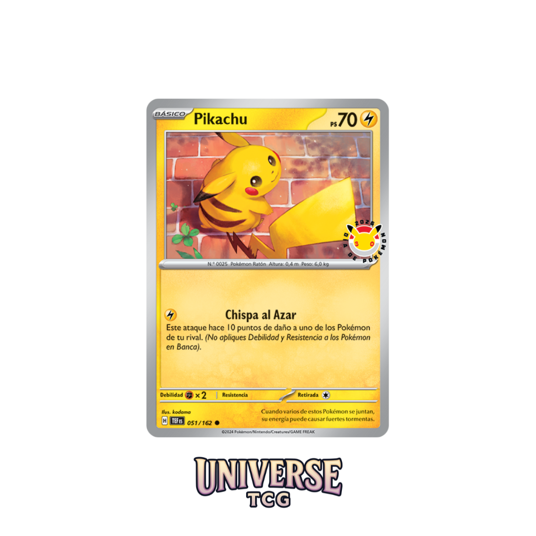 Pokémon trading card featuring Pikachu with a brick wall background
