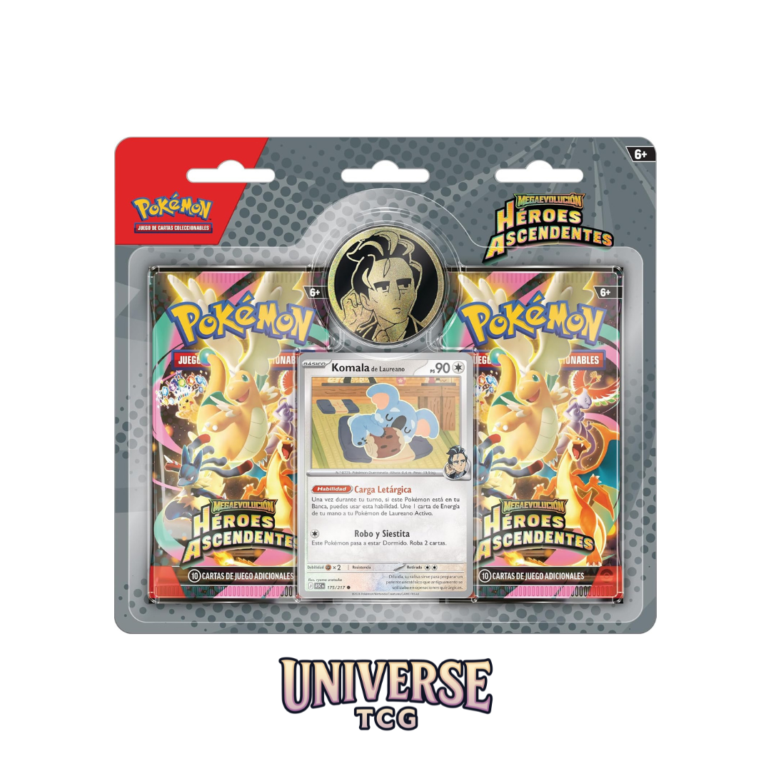 Pokémon Heroes Ascendentes trading card game packaging with cards and artwork.
