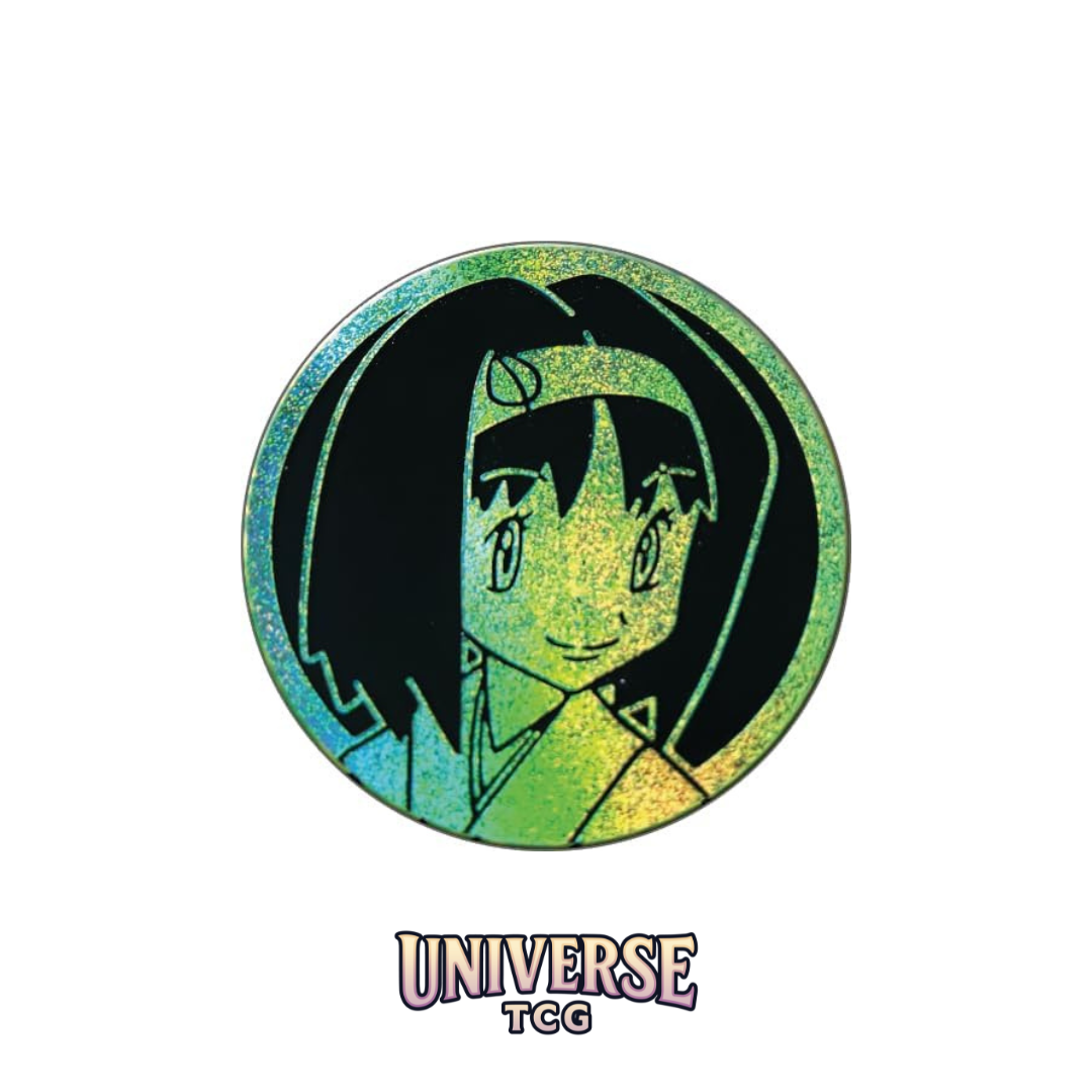 Circular badge Erika Coin with anime character design and 'UNIVERSE TCG' branding on a white background Universe TCG