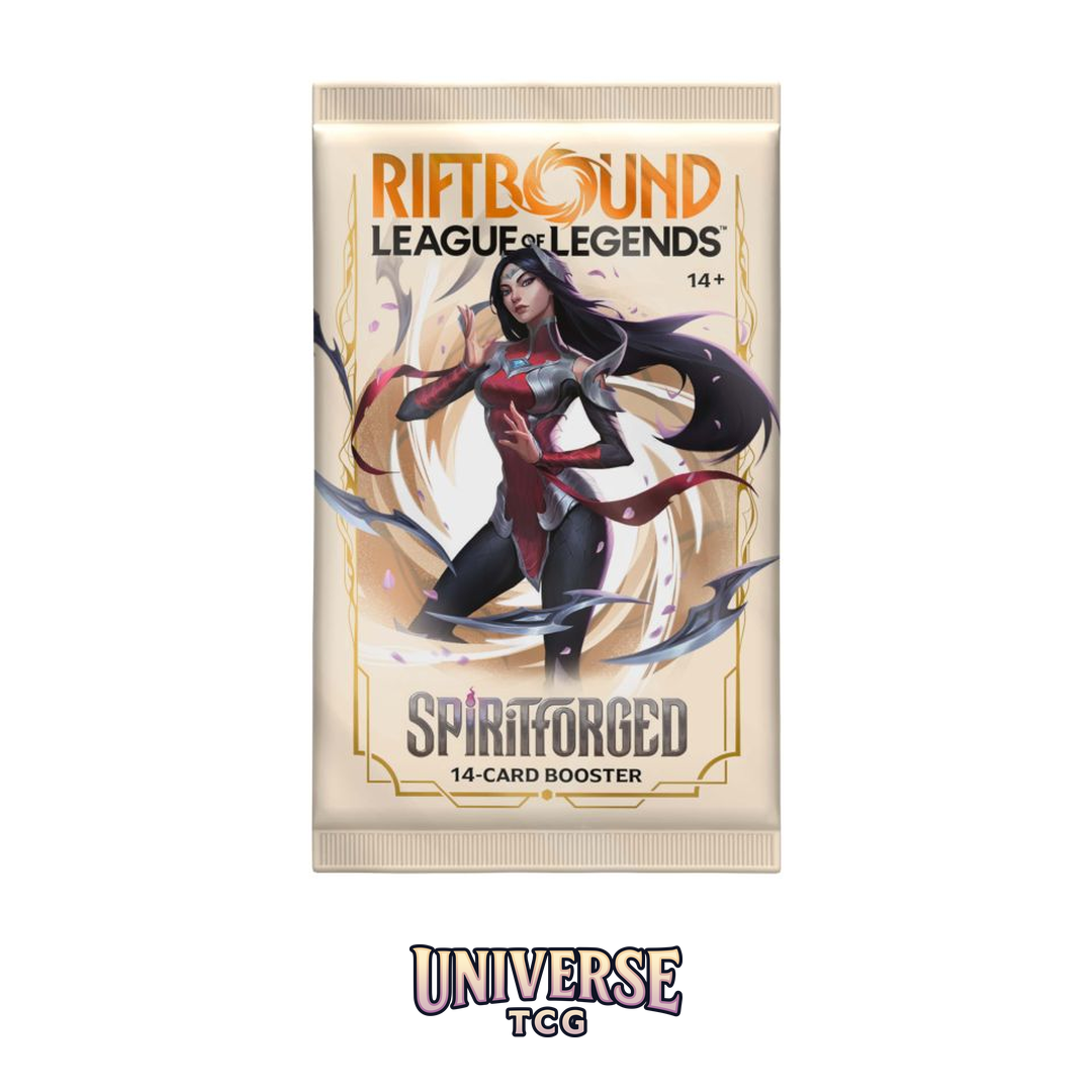 Riftbound League of Legends Spiritorged booster pack on a white background