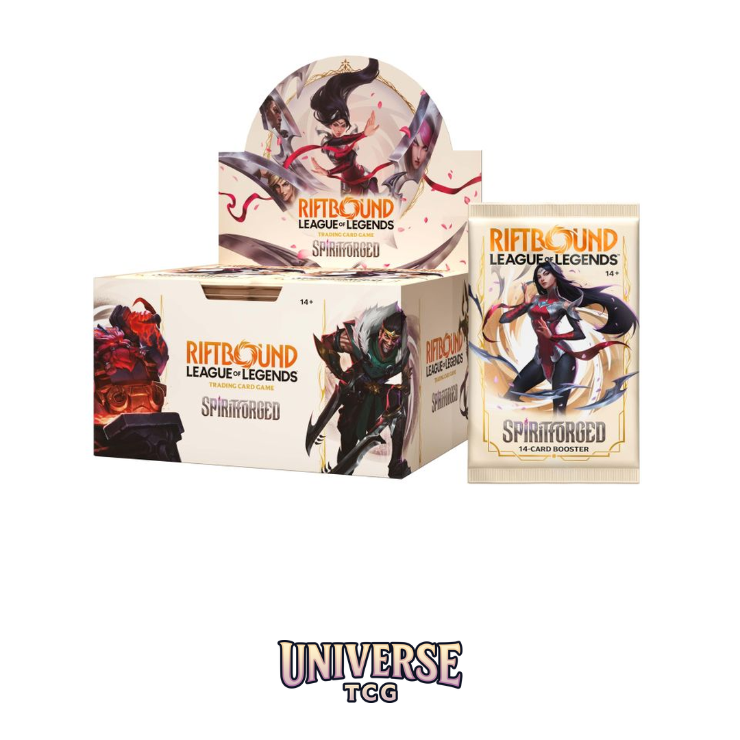 Riftbound League of Legends Spirit forged card game boxes on a white background