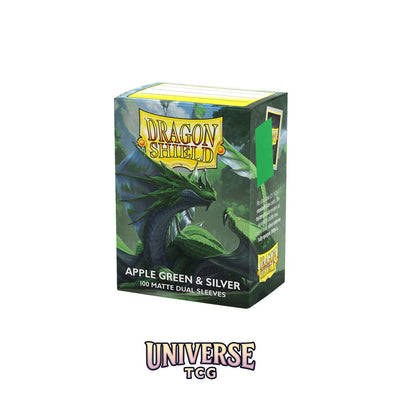 Arcane Tinmen DS - Standard Dual Sleeves: Apple Green & Silver [Matte] (100 Sleeves)
