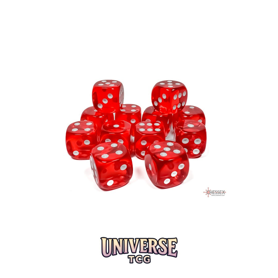 Chessex: Translucent Red/white 16mm d6 Dice Block (12 dice)