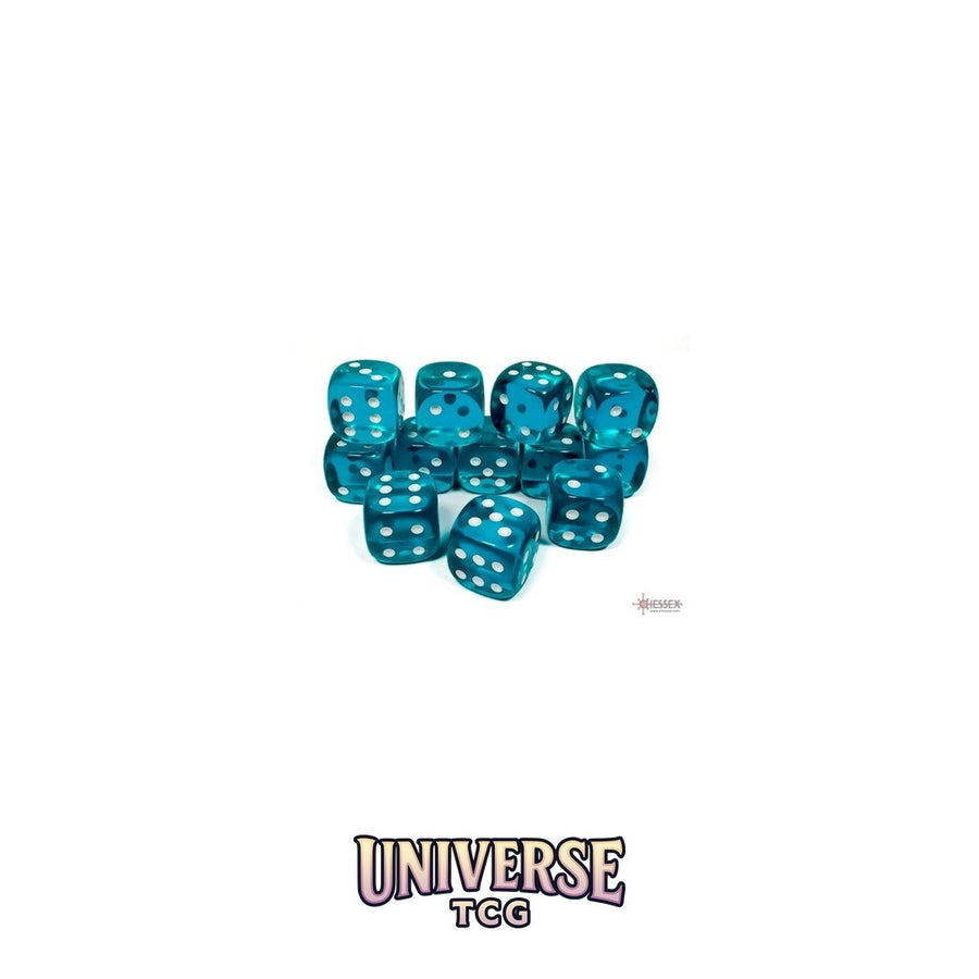 Chessex: Translucent Teal/white 16mm d6 Dice Block (12 dice)