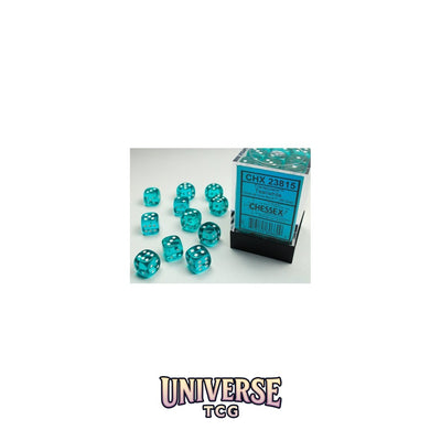 Chessex: Translucent Teal/white 12mm d6 Dice Block (36 dice)