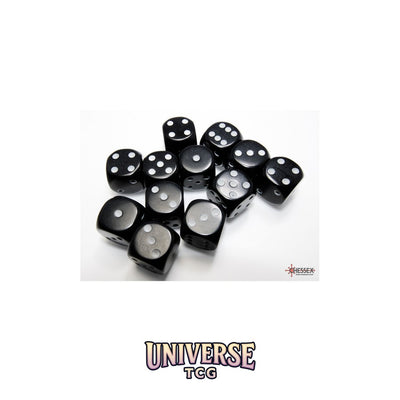 Chessex: Opaque Black/white 16mm d6 Dice Block (12 dice)