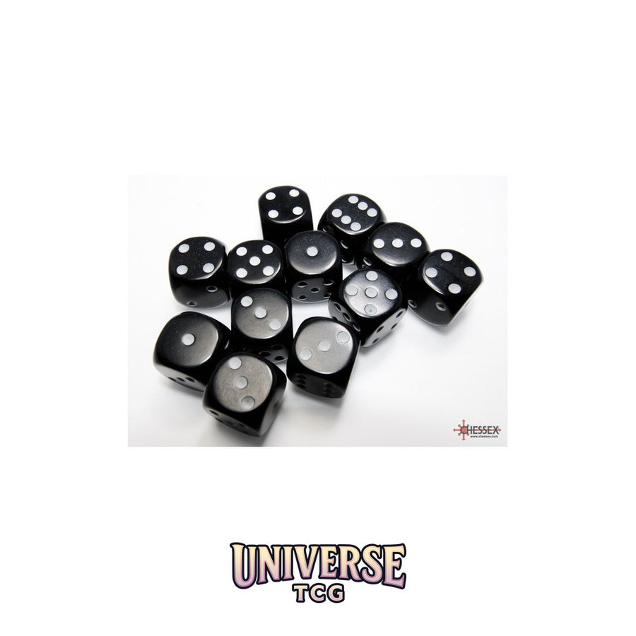 Chessex: Opaque Black/white 16mm d6 Dice Block (12 dice)