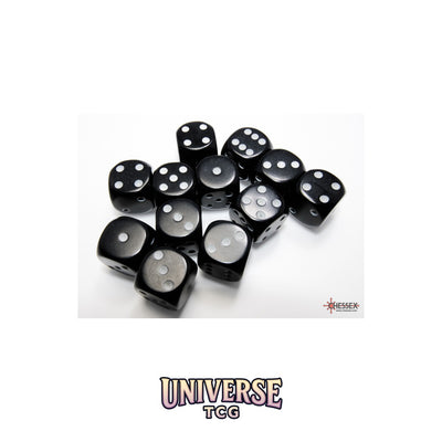 Chessex: Opaque Black/white 16mm d6 Dice Block (12 dice)