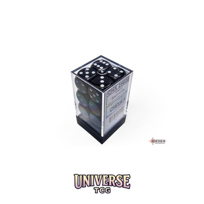 Chessex: Opaque Black/white 16mm d6 Dice Block (12 dice)