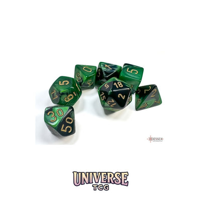 Chessex: Gemini Black-Green/gold Polyhedral 7-Dice Set