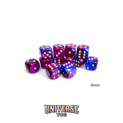 Chessex: Gemini Blue-Purple/gold 16mm d6 Dice Block (12 dice)