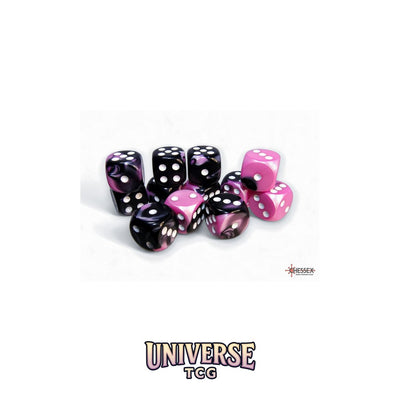 Chessex: Gemini Black-Pink/white 16mm d6 Dice Block (12 dice)