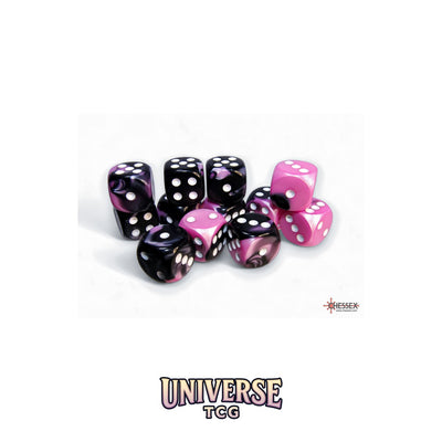 Chessex: Gemini Black-Pink/white 16mm d6 Dice Block (12 dice)