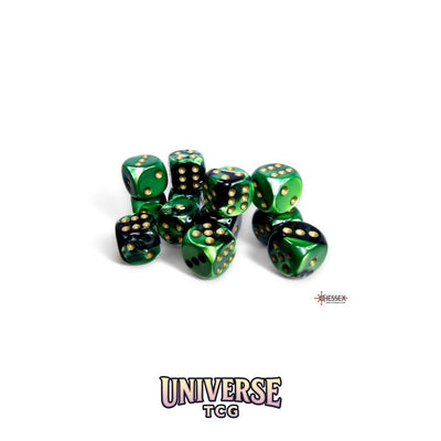 Chessex: Gemini Black-Green/gold 16mm d6 Dice Block (12 dice)