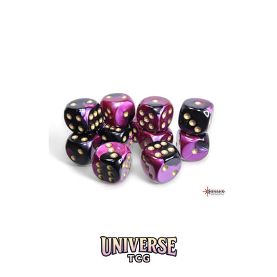 Chessex: Gemini Black-Purple/gold 16mm d6 Dice Block (12 dice)