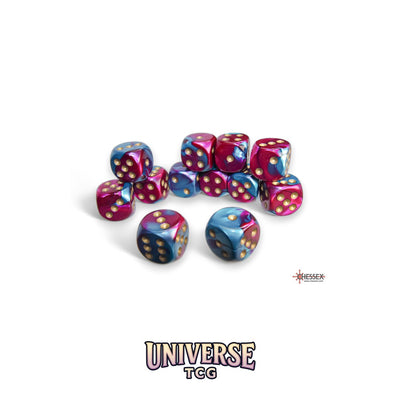 Chessex: Gemini Purple-Teal/gold 16mm d6 Dice Block (12 dice)