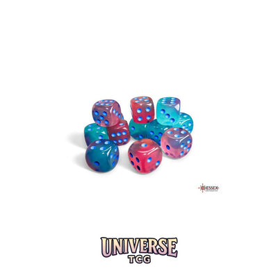 Chessex: Gemini Gel Green-Pink/blue Luminary 16mm d6 Dice Block (12 dice)