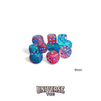 Chessex: Gemini Gel Green-Pink/blue Luminary 16mm d6 Dice Block (12 dice)