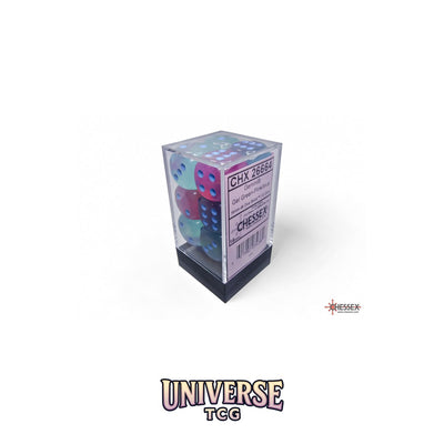Chessex: Gemini Gel Green-Pink/blue Luminary 16mm d6 Dice Block (12 dice)