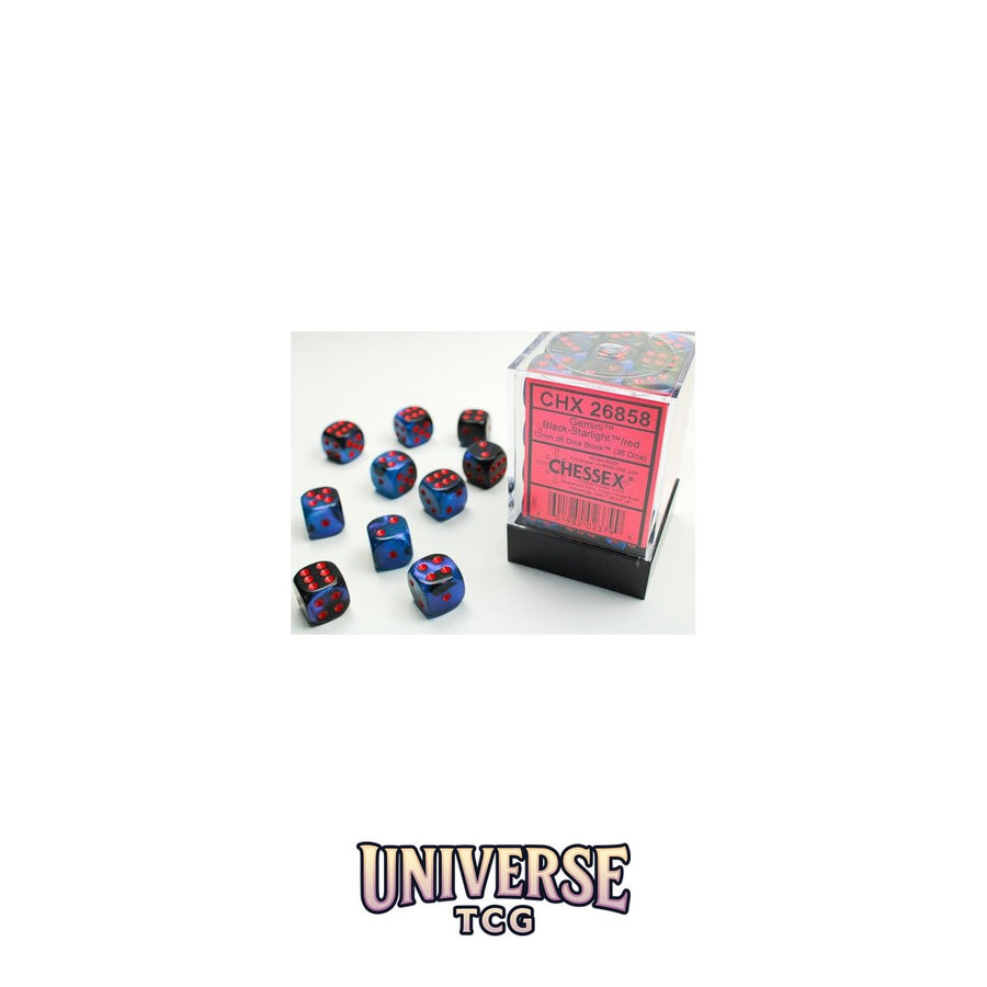 Chessex: Gemini Black-Starlight/red 12mm d6 Dice Block (36 dice)