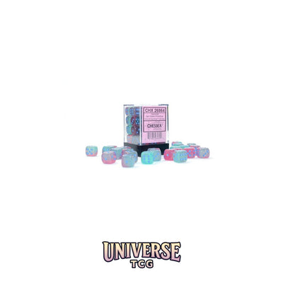Chessex: Gemini Gel Green-Pink/blue Luminary 12mm d6 Dice Block (36 dice)