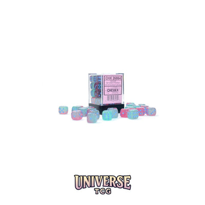 Chessex: Gemini Gel Green-Pink/blue Luminary 12mm d6 Dice Block (36 dice)