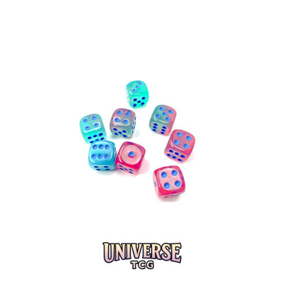 Chessex: Gemini Gel Green-Pink/blue Luminary 12mm d6 Dice Block (36 dice)