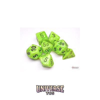Chessex: Vortex Bright Green/black Polyhedral 7-Dice Set