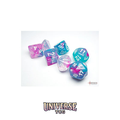Chessex: Nebula Wisteria/white Luminary Polyhedral 7-Dice Set