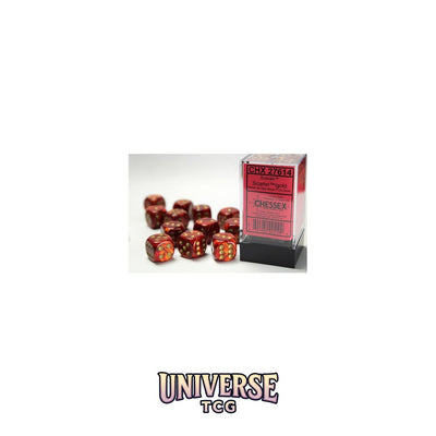 Chessex: Scarab Scarlet/gold 16mm d6 Dice Block (12 dice)