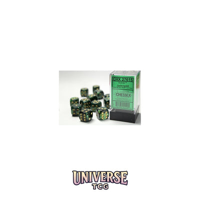 Chessex: Scarab Jade/gold 16mm d6 Dice Block (12 dice)