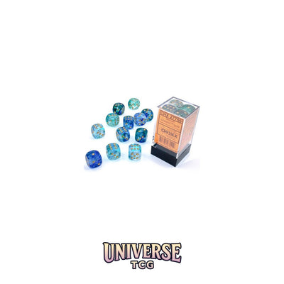 Chessex: Nebula Oceanic/gold Luminary 16mm d6 Dice Block (12 dice)