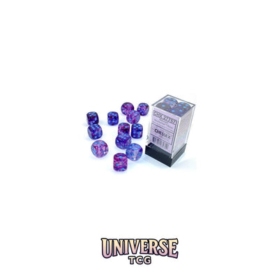 Chessex: Nebula Nocturnal/blue Luminary 16mm d6 Dice Block (12 dice)