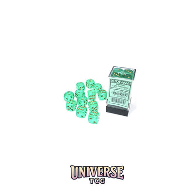 Chessex: Borealis Light Green/gold Luminary 16mm d6 Dice Block (12 dice)