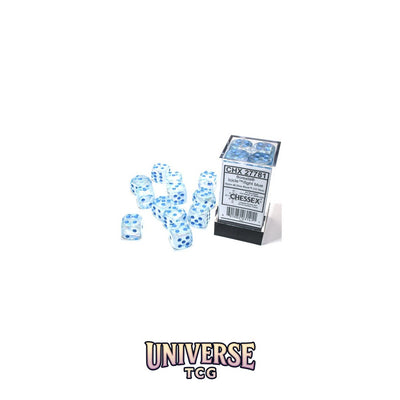 Chessex: Borealis Icicle/light blue Luminary 16mm d6 Dice Block (12 dice)