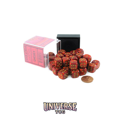 Chessex:  Scarab Scarlet/gold 12mm d6 Dice Block (36 dice)