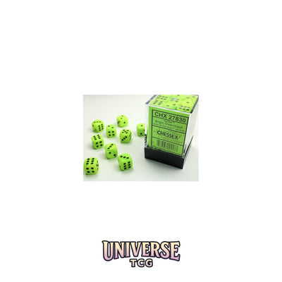 Chessex: Vortex Bright Green/black 12mm d6 Dice Block (36 dice)