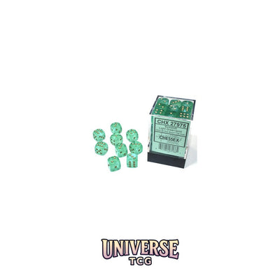Chessex: Borealis Light Green/gold Luminary 12mm d6 Dice Block (36 dice)