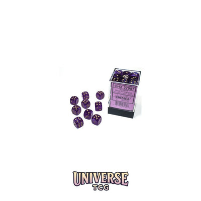 Chessex: Borealis Royal Purple/gold Luminary 12mm d6 Dice Block (36 dice)