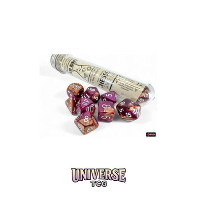 Chessex - Lab Dice Gemini Copper-Purple/white Polyhedral 7-Dice Set (with bonus die)