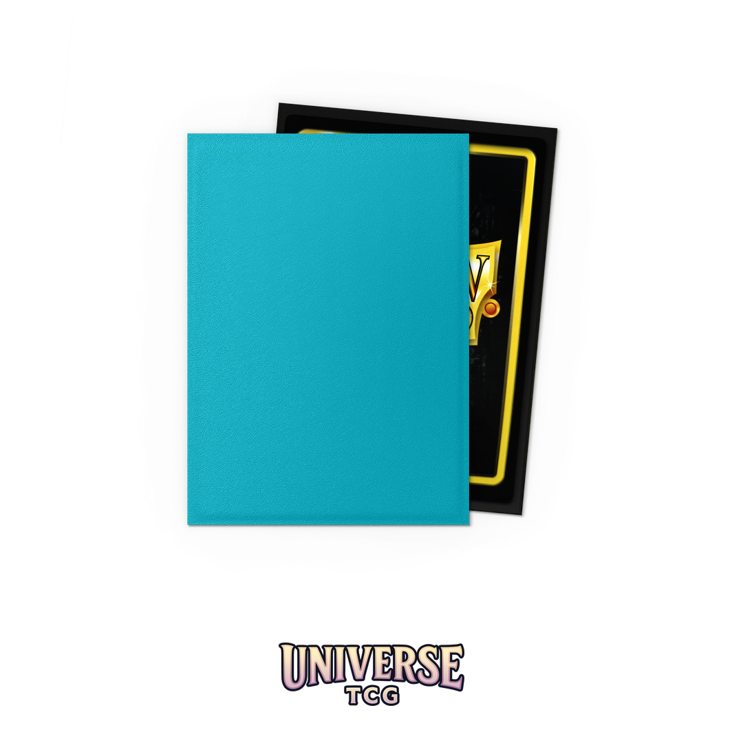 Dragon Shield Glacier Matte Dual Sleeves pack with 100 card sleeves featuring icy blue exterior and colored interior on white background - Box Back