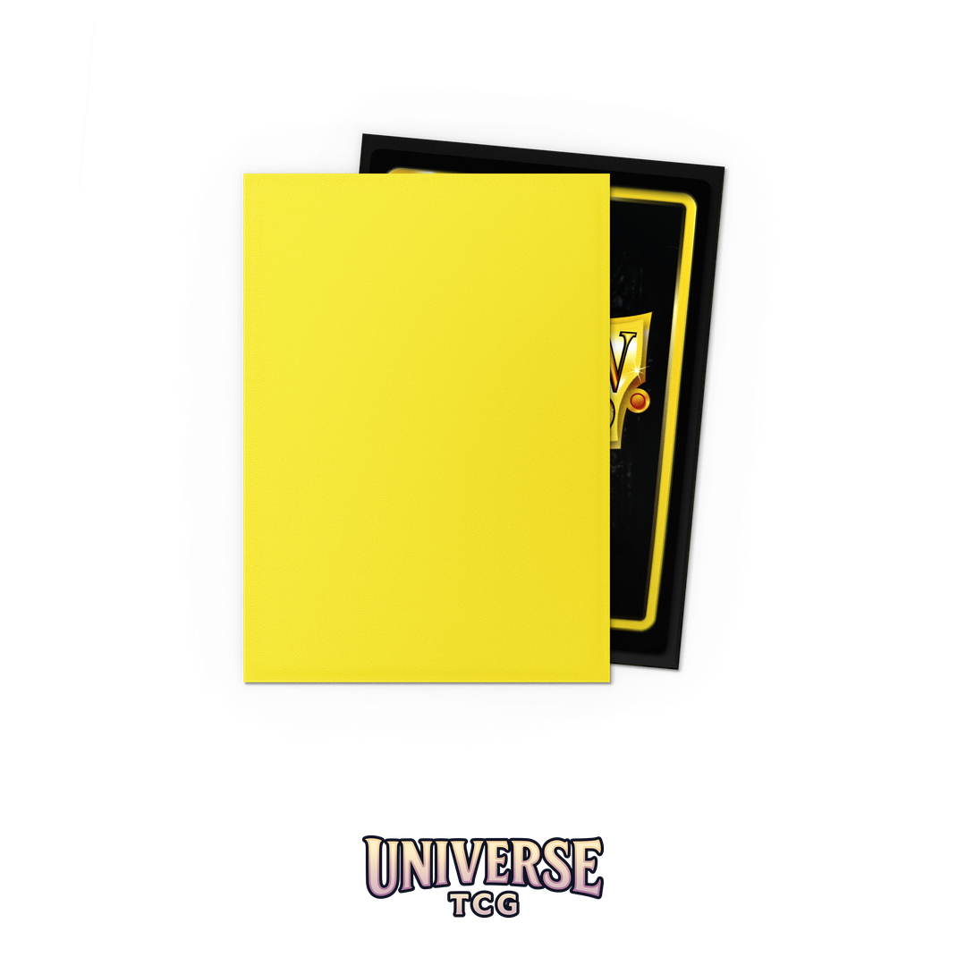Dragon Shield Lightning Matte Dual Sleeves pack with 100 card sleeves featuring electric yellow exterior and colored interior on white background - Box Back