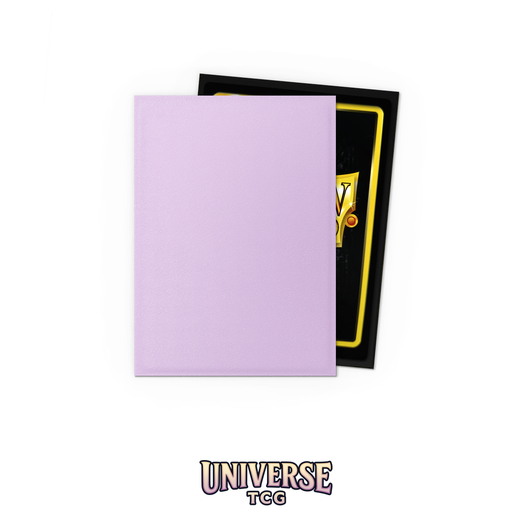 Dragon Shield Orchid Matte Dual Sleeves pack with 100 card sleeves featuring orchid purple exterior and colored interior on white background - Box Back