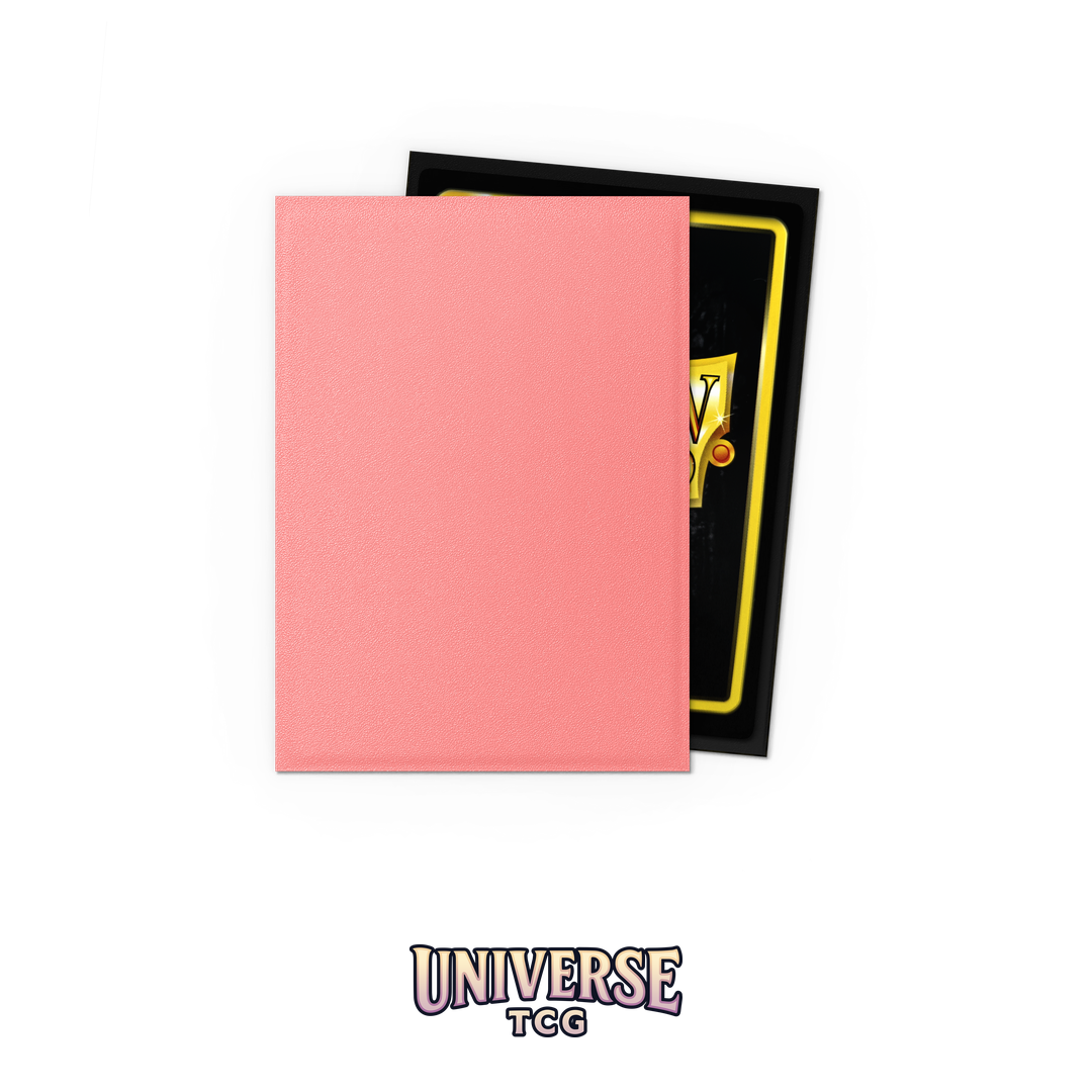 Dragon Shield Peach Matte Dual Sleeves pack with 100 card sleeves featuring soft peach exterior and colored interior on white background - Box Back
