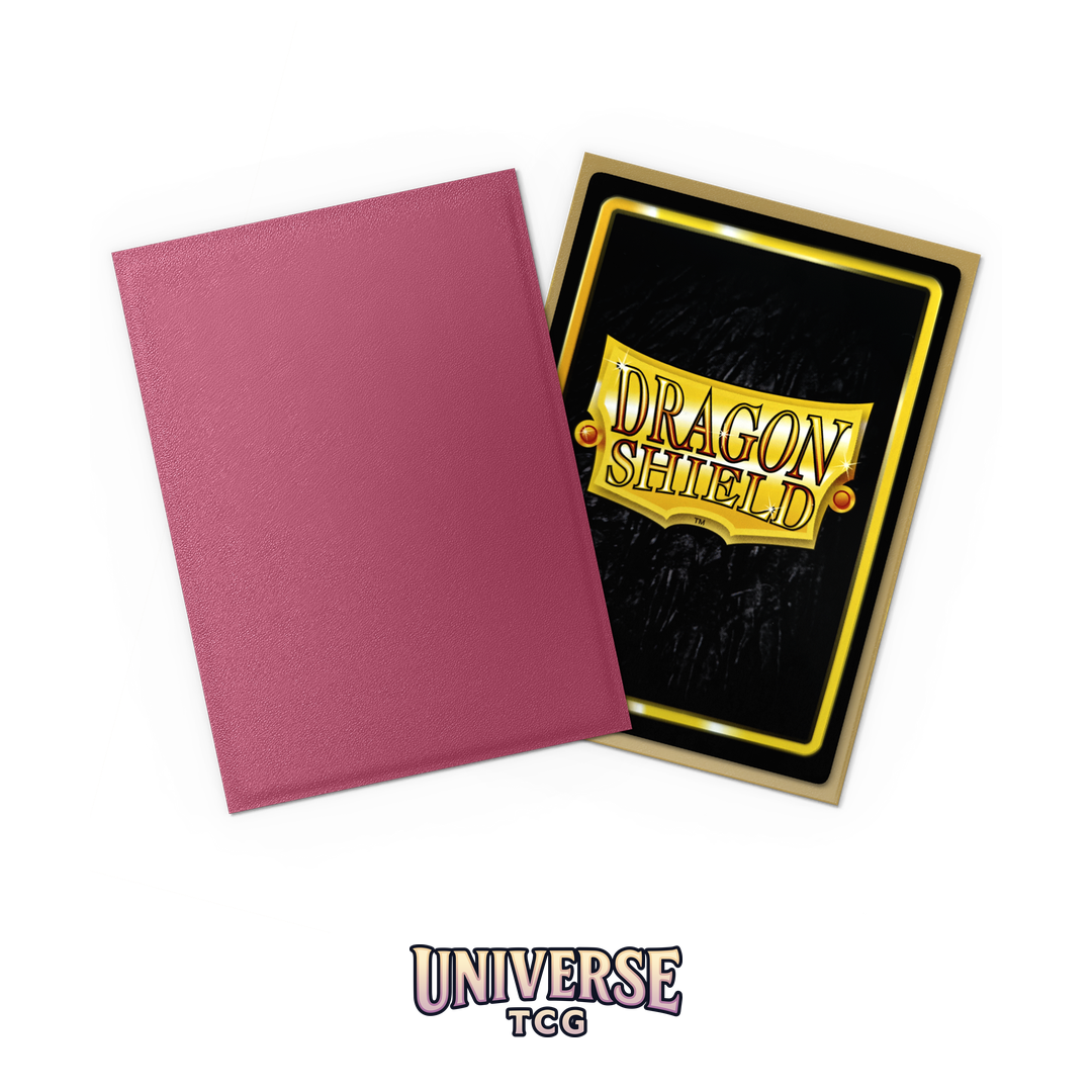 Dragon Shield Pomegranate and Gold Matte Dual Sleeves pack with 100 card sleeves featuring burgundy red exterior and gold interior on white background - Detail View