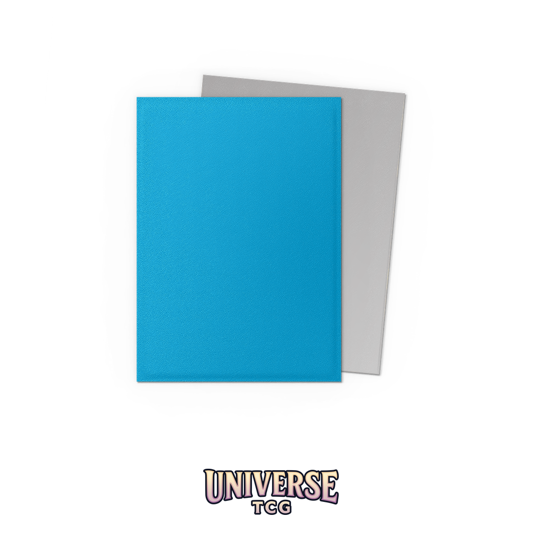 Dragon Shield Sky Blue and Silver Matte Dual Sleeves pack with 100 card sleeves featuring bright blue exterior and silver interior on white background - Box Back
